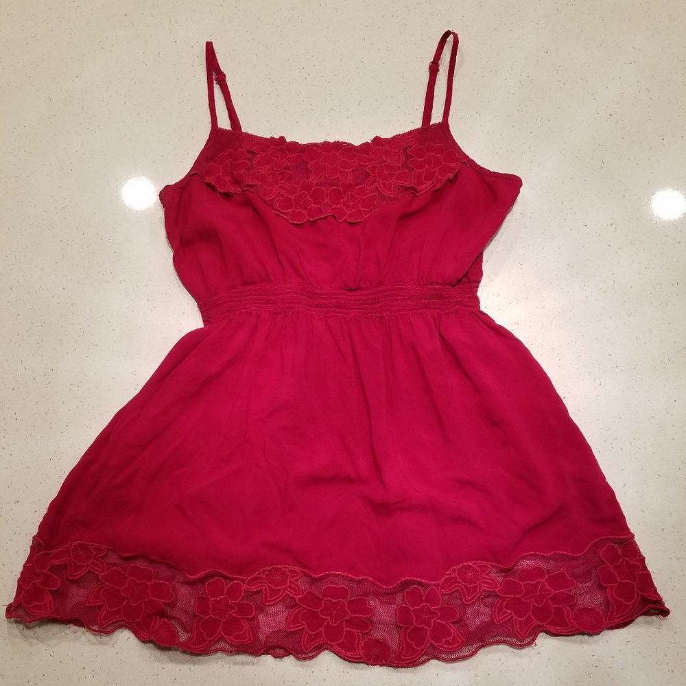 Forever 21 Pink Strappy Floral Mesh Cami Small